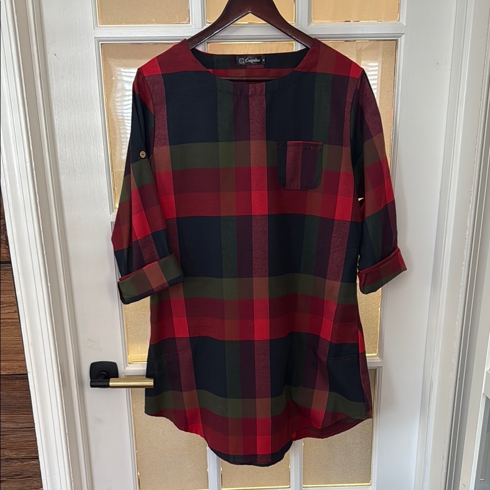 Cupshe Women’s Red and Green Plaid Shirtdress